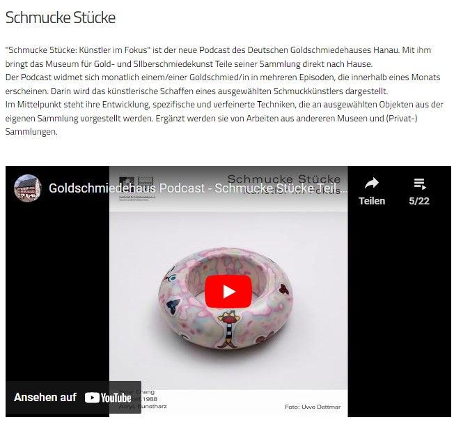 Screenshot Podcast „Schmucke Stücke: Künstler im Fokus“, © Deutsches Goldschmiedehaus