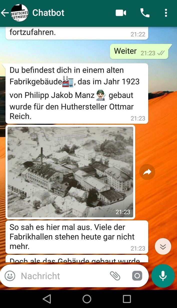 WhatsApp-Tour, Screenshot: Karsten Mezger, © Deutsches Hutmuseum Lindenberg